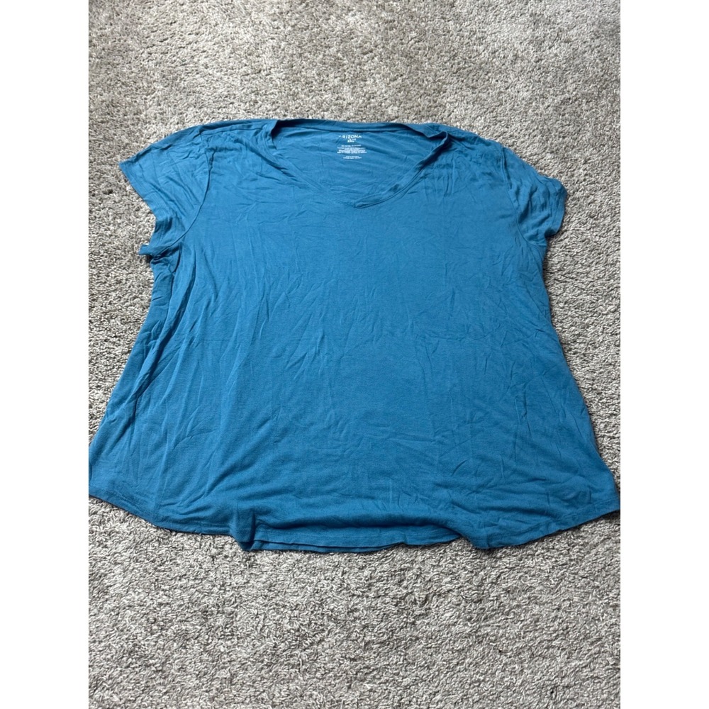 Arizona Jean Co Womens XXL Teal Blue V-Neck Short Sleeve Rayon Blend Tee Shirt